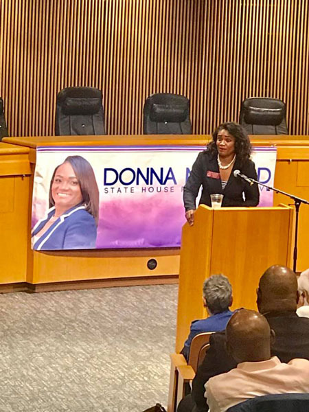 Representative Donna McLeod answering questions at the town hall